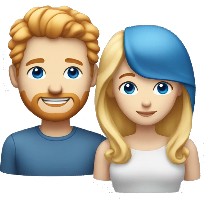 Couple white man with ginger hair and short beard and no mustache and blue eyes and a white woman with blonde hair and blue eyes  emoji