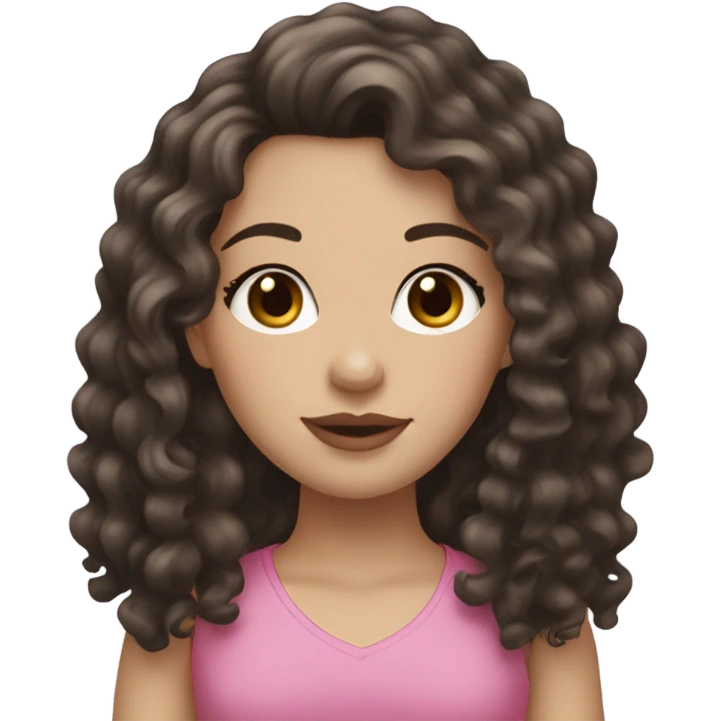 White girl with long dark brown curly hair and pink lips emoji