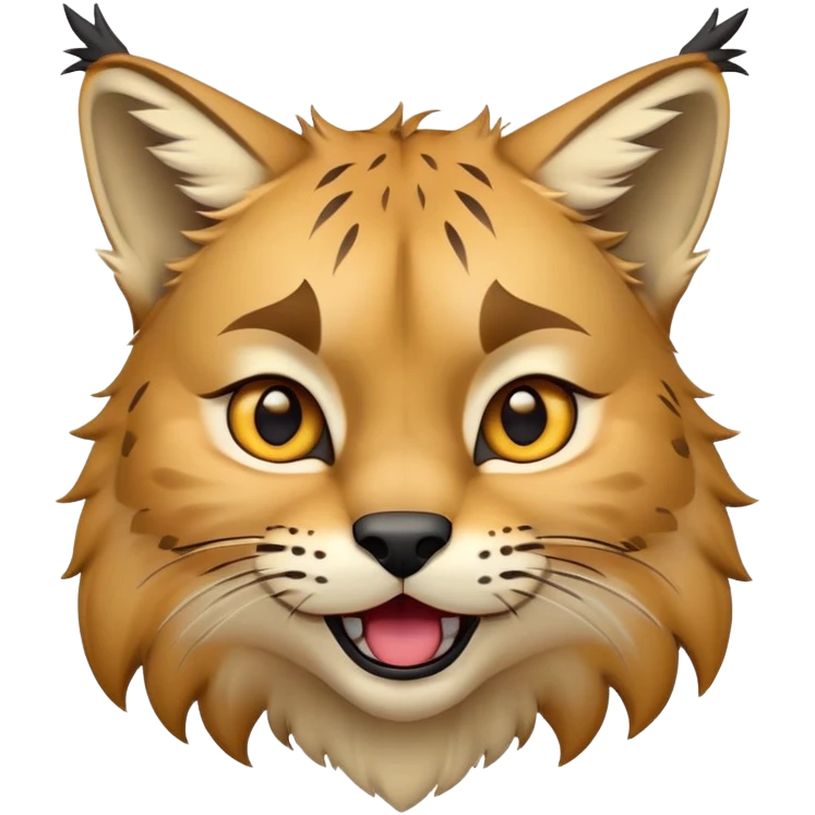 Cinematic-Comical-Lynx-Portrait-Emoji – Head tilted dramatically with an exaggeratedly amused expression, featuring a thick, tufted golden-brown coat with striking black ear tufts, wide, expressive amber eyes filled with playful disbelief. emoji