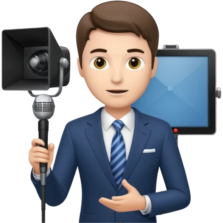 a male news anchor sits sideways, with a screen with a prompter in front of him emoji