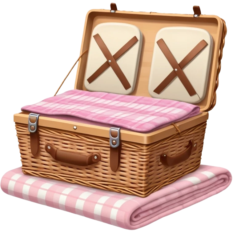 Picnic basket with a light pink plaid blanket emoji