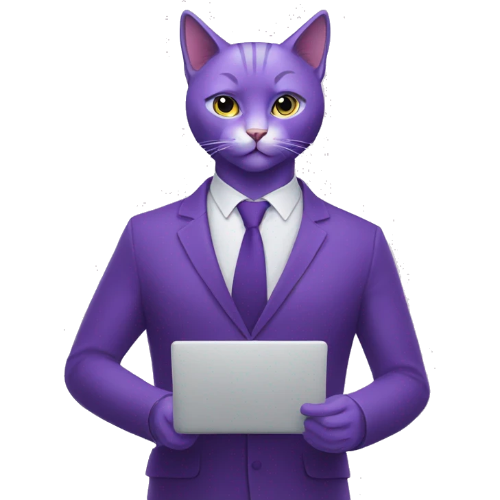 Purple humanised Cat psychologist leads the session emoji