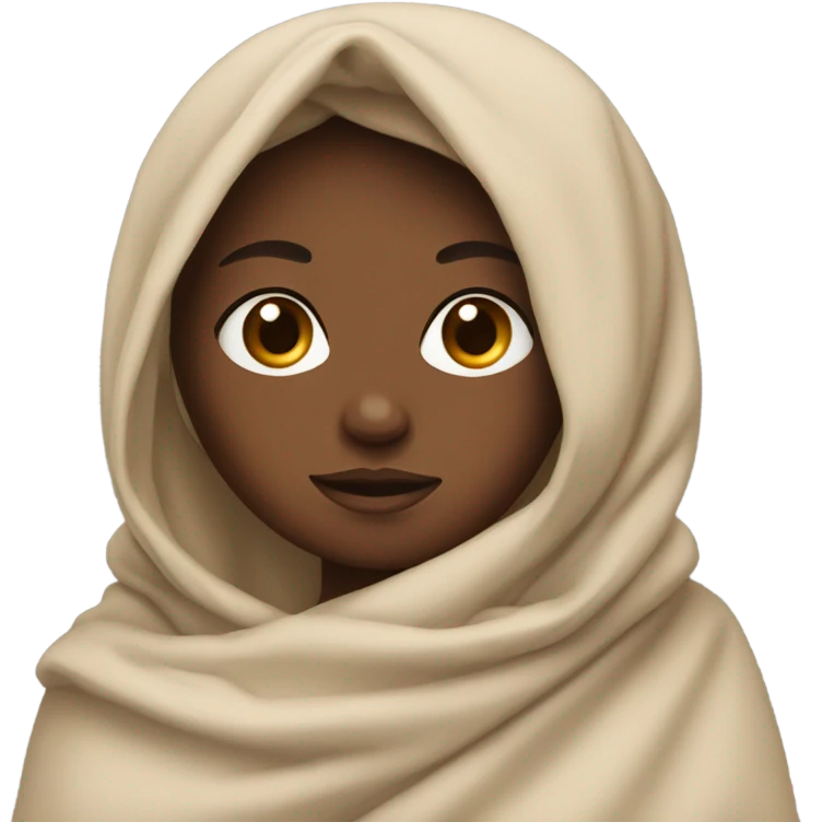 Tan girl with straight dark brown hair wrapped in a blanket emoji