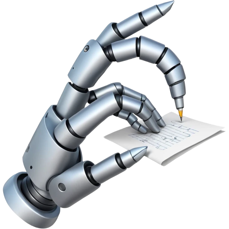 A robot's hand writes text on paper emoji