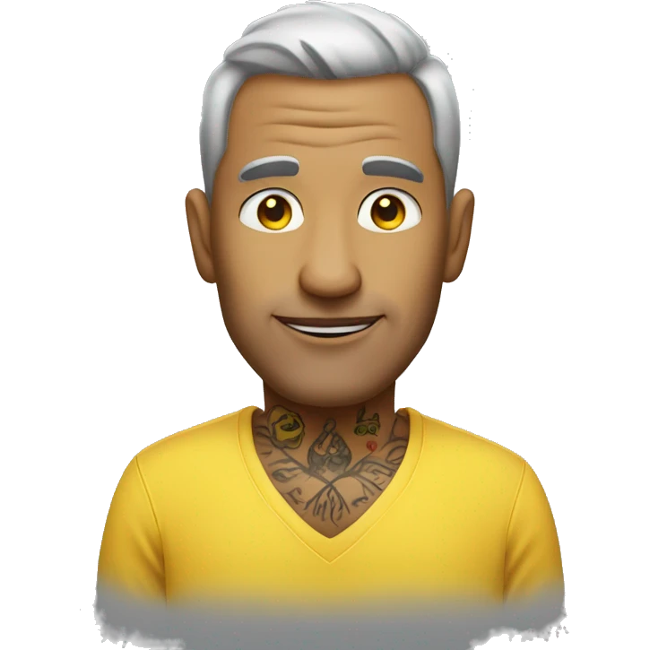 mature man in yellow shirt with face tattoos  emoji