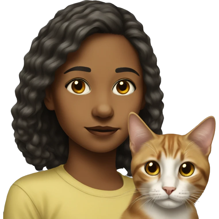realistic portrait of girl and cat  emoji