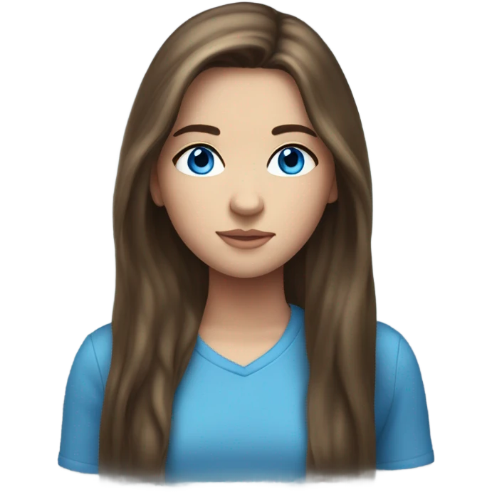 Beautiful teenage girl, long hair, brunette, blue eyes emoji