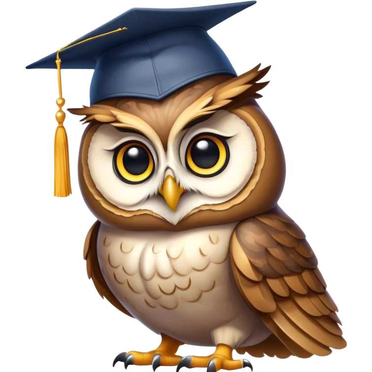 Owl with graduation hat and diploma in claws emoji
