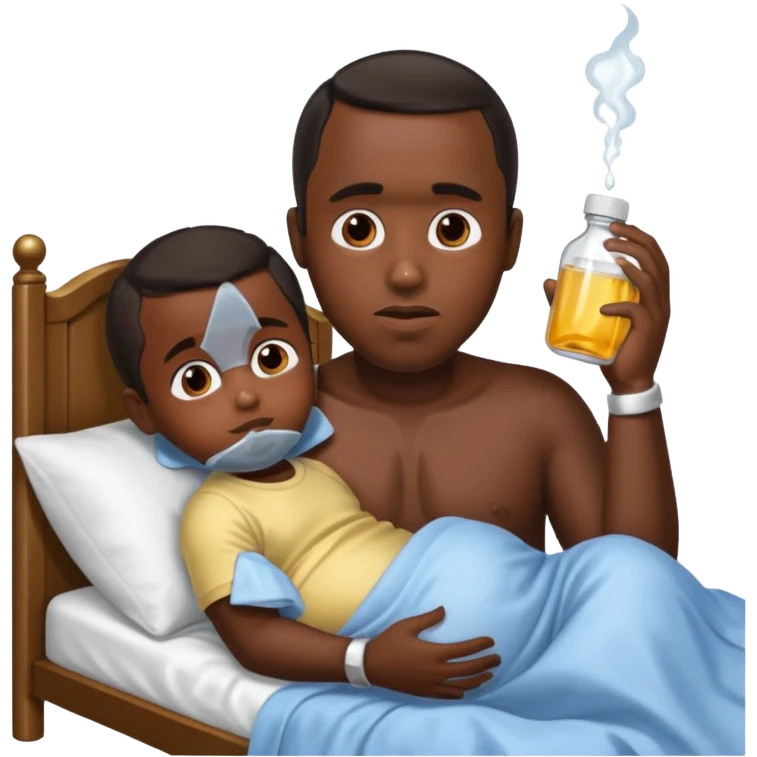 Diddy with baby oil and a kid in bed emoji