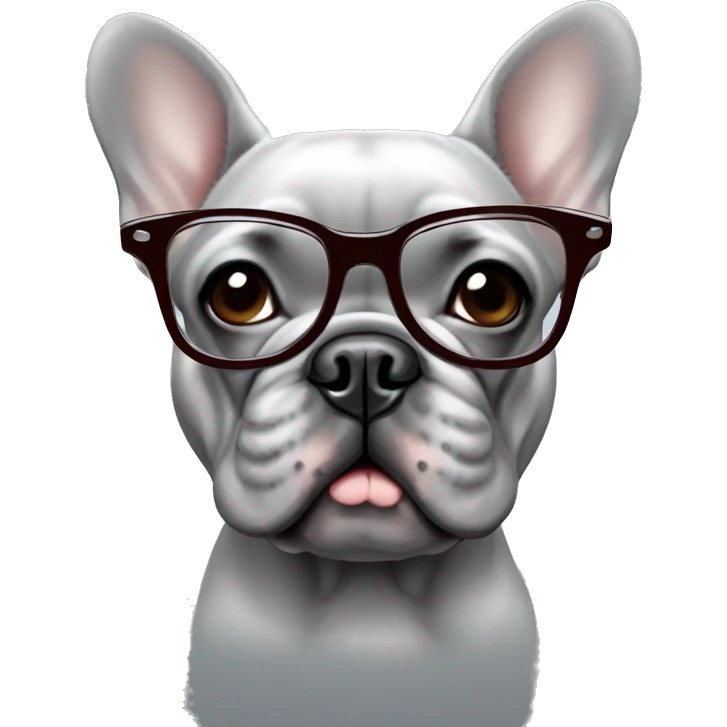 Gray french bulldog with glasses emoji
