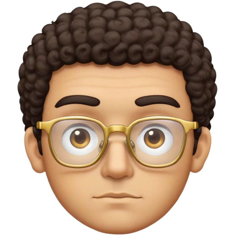 Square-faced man with thick eyebrows, short dark curly hair, slight scruff, serious expression, large square gold-rimmed glasses emoji
