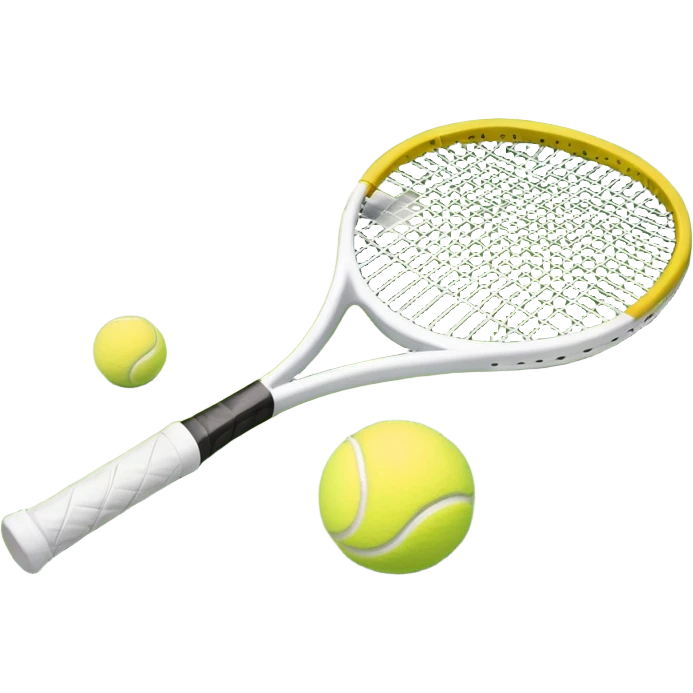 A tennis racket and ball on a grass or hardcourt surface, symbolizing the sport. The racket has a sleek design with tightly strung strings, while the bright tennis ball rests nearby, capturing the essence of precision, agility, and competition. emoji