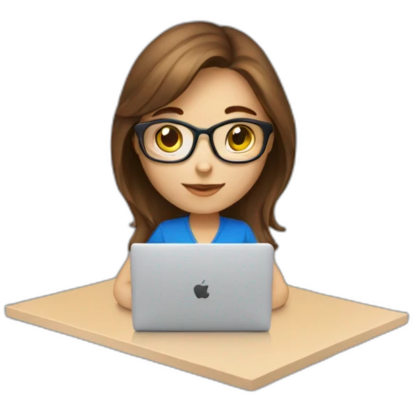 Beautifull programmer girl with brown hair working with MacBook emoji