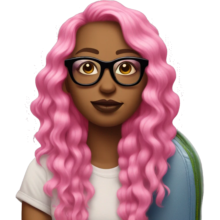 only face of girlboss with pink nails in black glasses on a skateboard emoji