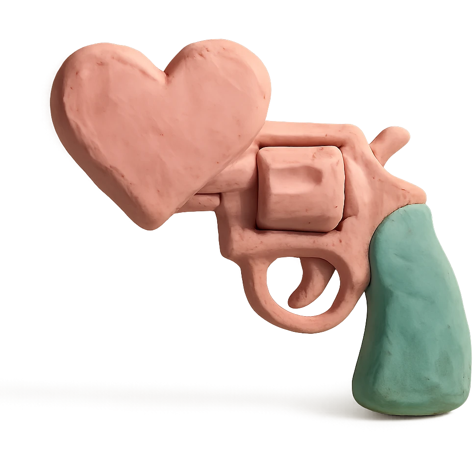 heart gun, claymation style, pastel colors, playful emoji