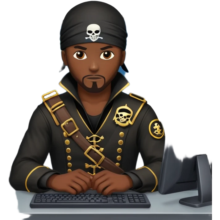 african-american mercenary black ninja pirate hacker terminal command center emoji