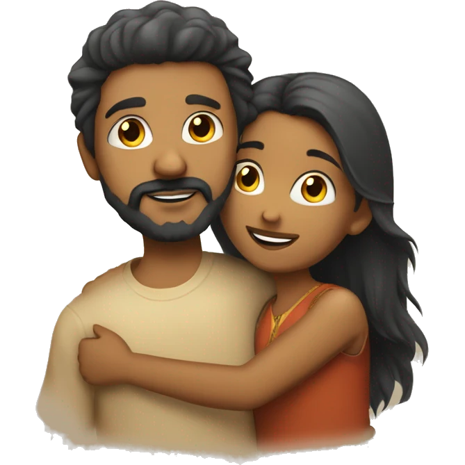 an indian girl hugging an indian boy with a beard fluffy hair and a goatee emoji