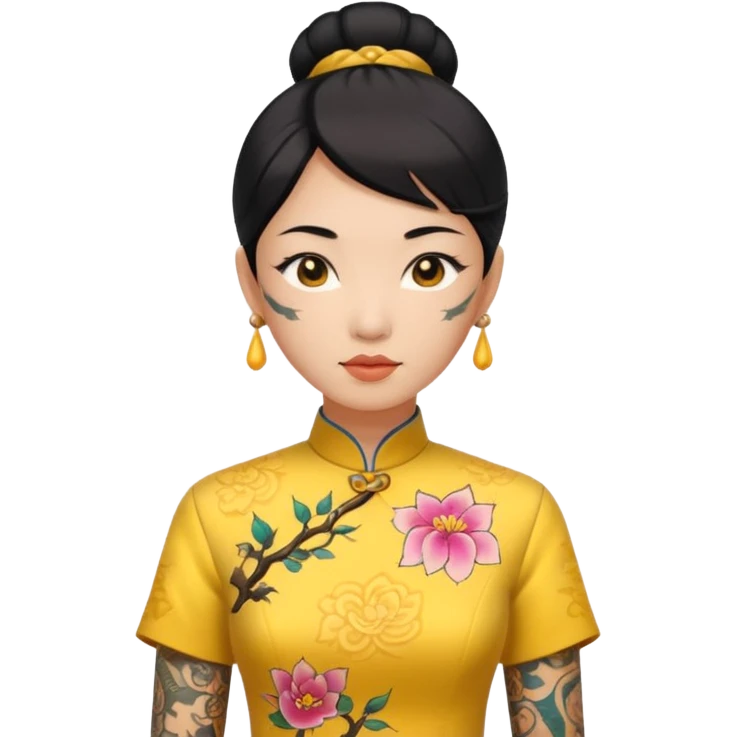 ancient woman with tatooed and yellow cheongsam emoji