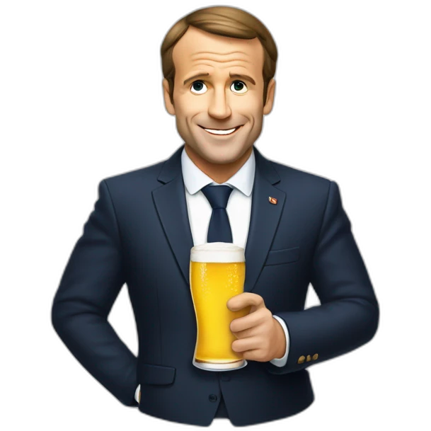 Macron bois une bière emoji