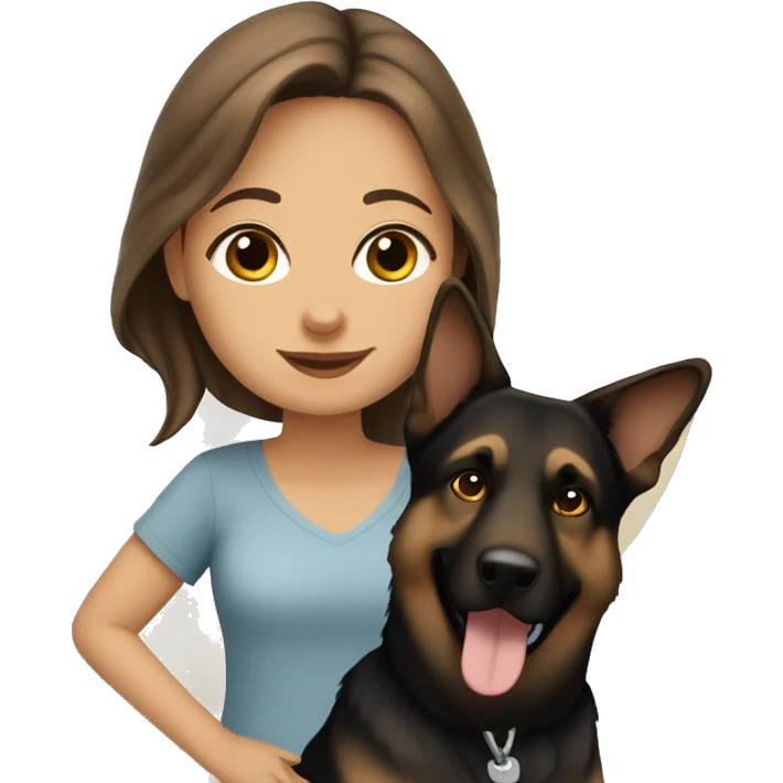 Brown hair girl with German shepherd dog by ocean  emoji