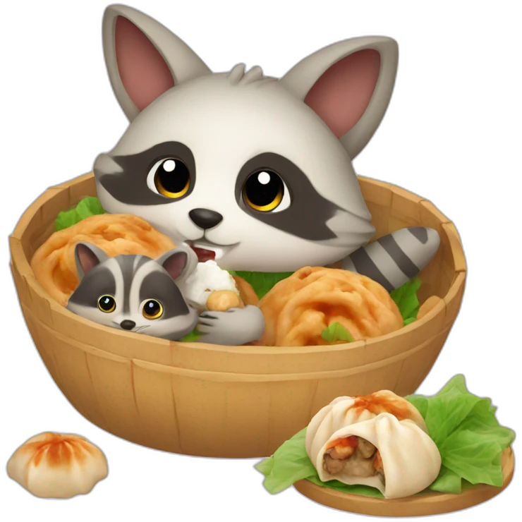 raccoon and bunny eating momos emoji