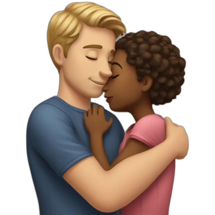 A White man kissing short brown girl with hug emoji
