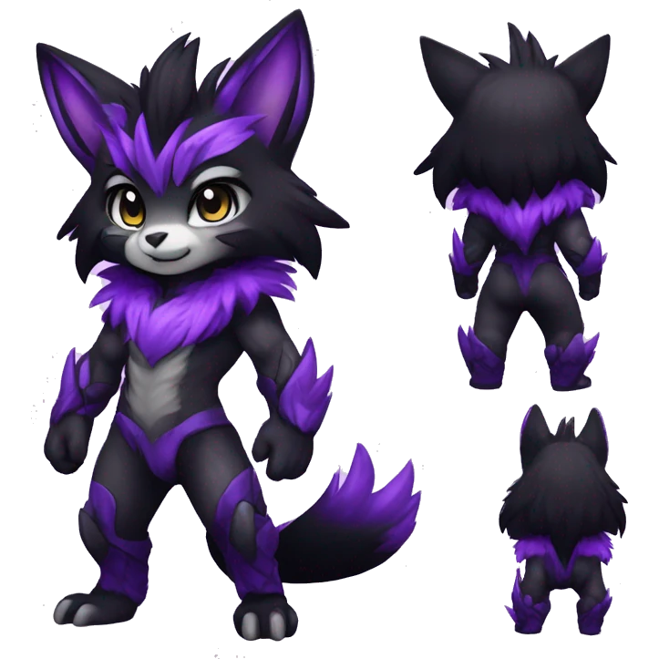 Anthro-Edgy-Cool-Black-Purple-Contrast-Colors-Fantasy-Fur-Sona-Chibi-Shiny-Fakémon-Hybrid full body emoji