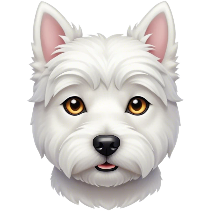 Cinematic Noble West Highland White Terrier Portrait Emoji, Poised and regal, with a compact, sturdy build and a pristine, well-groomed pure white coat, deep-set soulful dark eyes, Simplified yet sharp and sophisticated features, highly detailed, glowing with a soft, dignified glow, high shine, intelligent and loyal, stylized with an air of confidence, focused and attentive, soft glowing outline, capturing the essence of a watchful and determined companion, so majestic it feels as though it could trot out of the screen with effortless authority! emoji