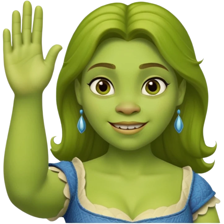 Fiona from Shrek, green ogre girl, waving emoji