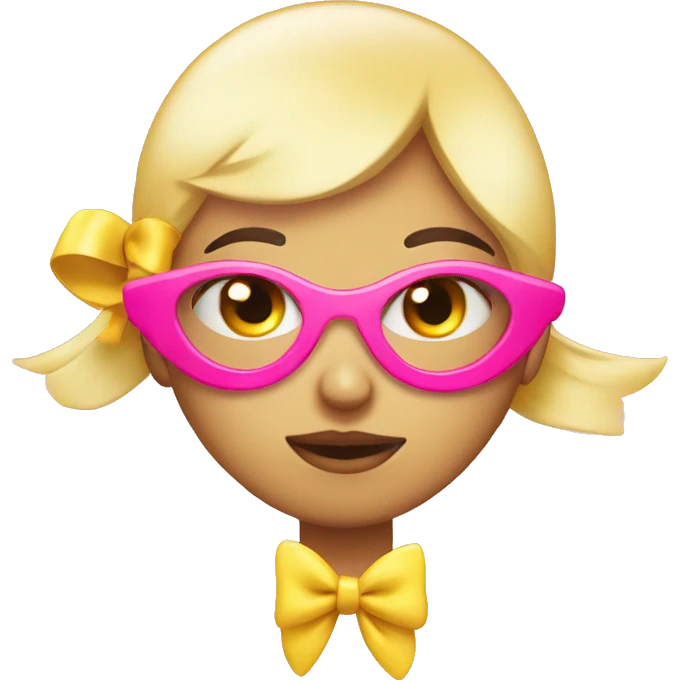 regular circle face yellow emoji doing side eye from side profile w pink bow and eyelashes emoji