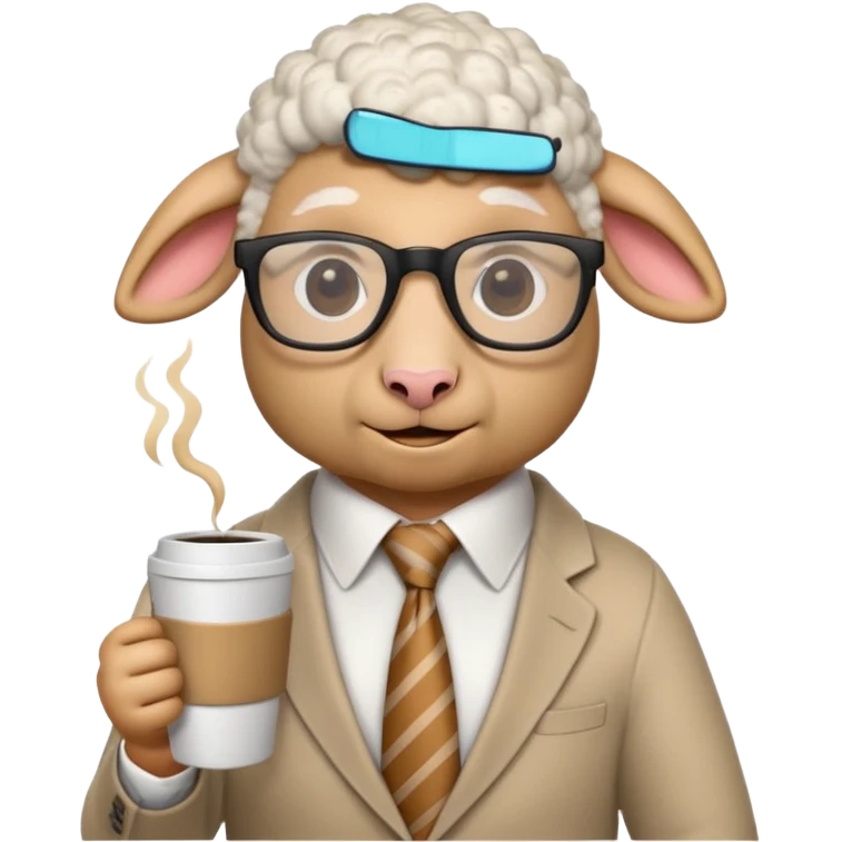 sheep with necktie and glasses drinking coffee emoji