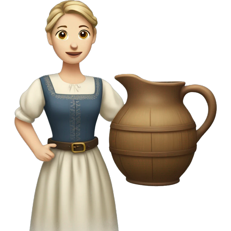 caucasian woman with brown pony tail wearing historic dress holding a pitcher emoji