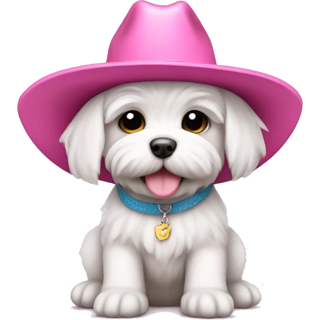 Maltese puppy wearing pink cowboy hat emoji