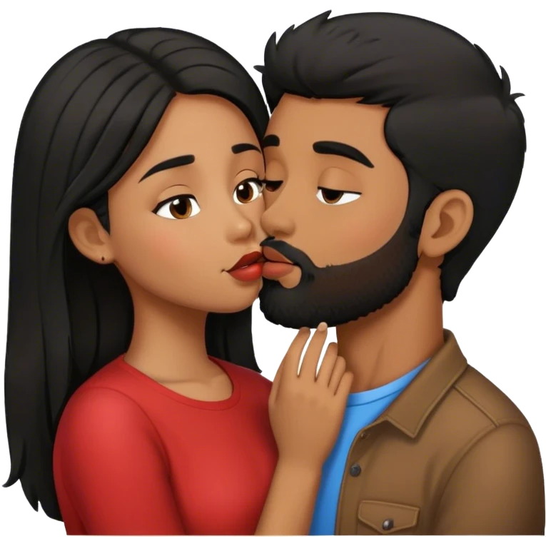 kiss brown girl with black hair kissing boy with black  hair  and beard kissing  emoji