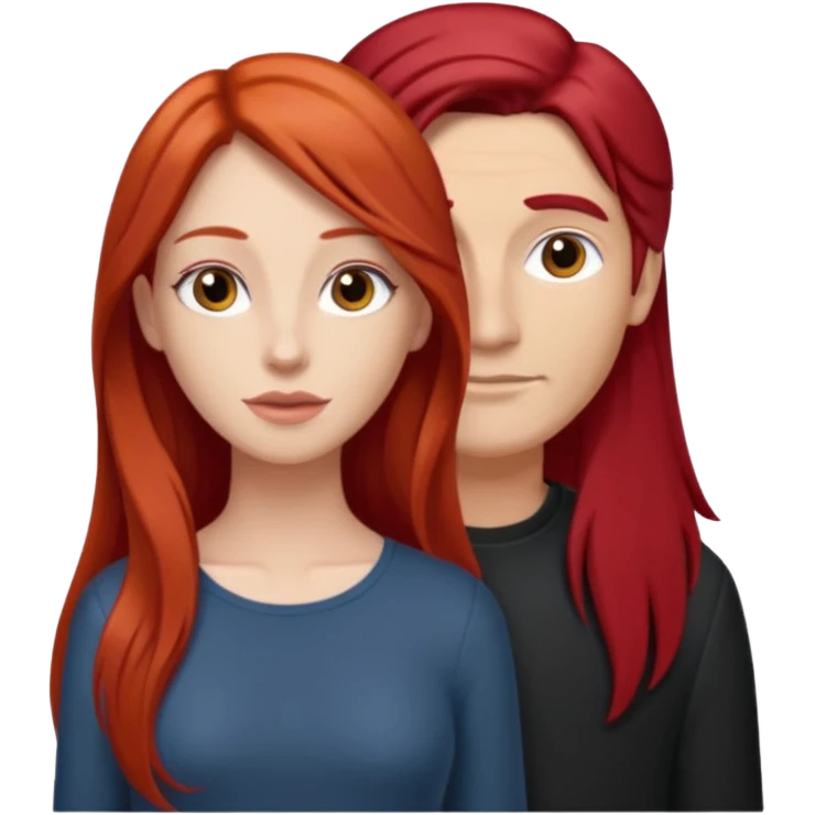 Mujer flaca con cabello largo color rojo color de piel blanca, hombre de color medio moreno con cabello color negro, flaco emoji