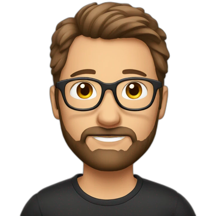 german guy with short brown hair up and beard wearing glasses and dark t-shirt with flowers print emoji