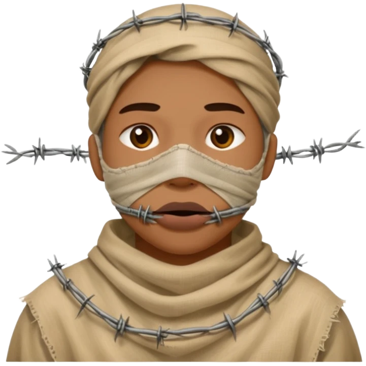Head wrapped in gauze, mouth sealed with barbed wire. emoji