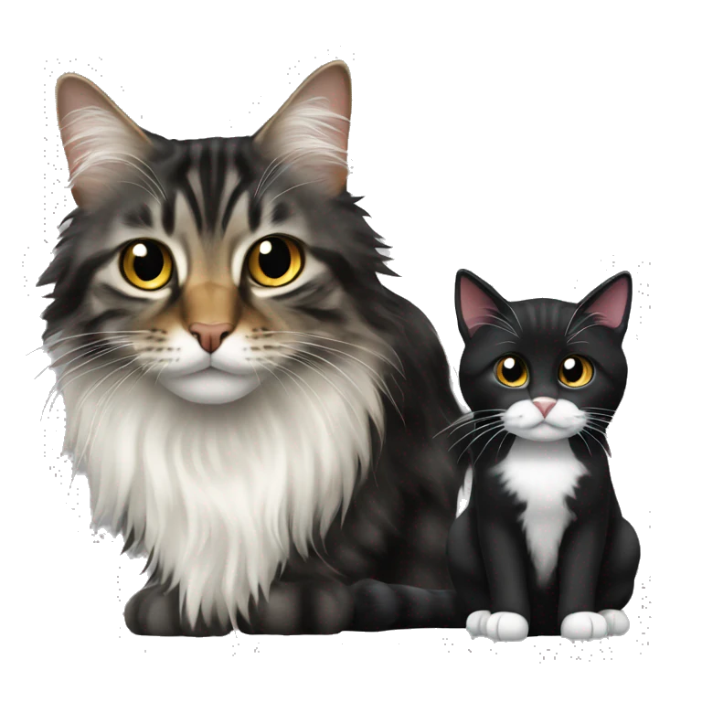 a long haired tabby cat and black cat emoji