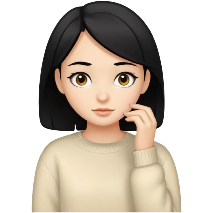 girl with black hair, black eyes, cream colored sweater emoji
