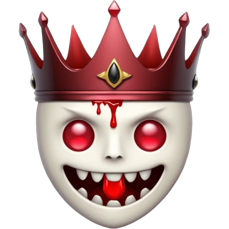 A Discord emoji of a jagged iron crown with a single large ruby dripping blood. Dark Lord aesthetic, bold red and black colors, white background. emoji