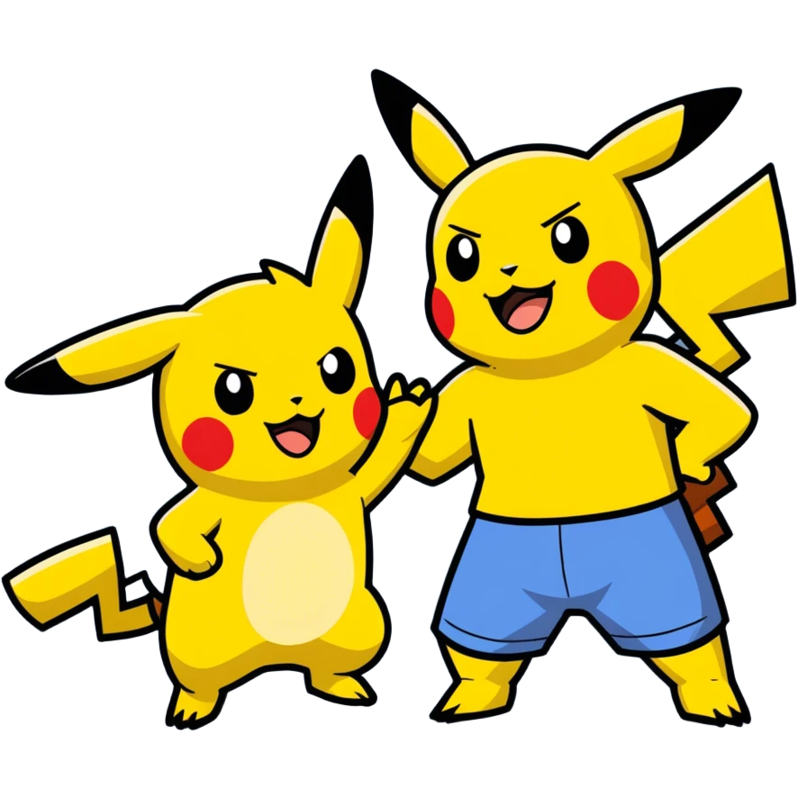 Hot handsomeb muscular 6ft tall smiling happy fun shirtless Ash Ketchum giving Pikachu a high five emoji