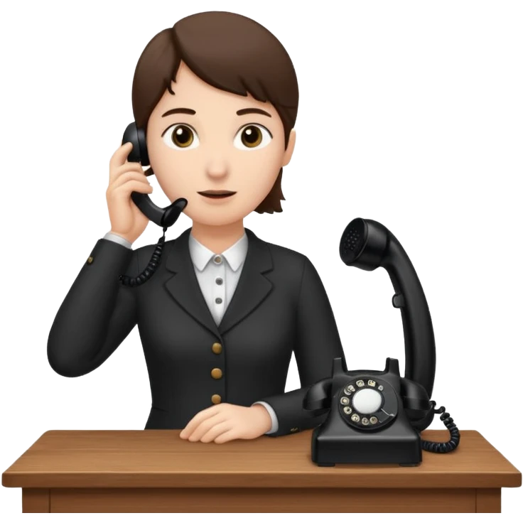 person standing at a desk, holding a telephone receiver to their ear, suggesting a phone call. emoji