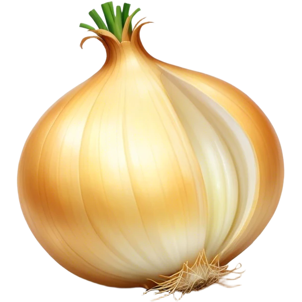 Cinematic crisp white onion, slightly peeled to reveal smooth layers, warm golden tones, rustic and fresh, soft glowing highlights. emoji