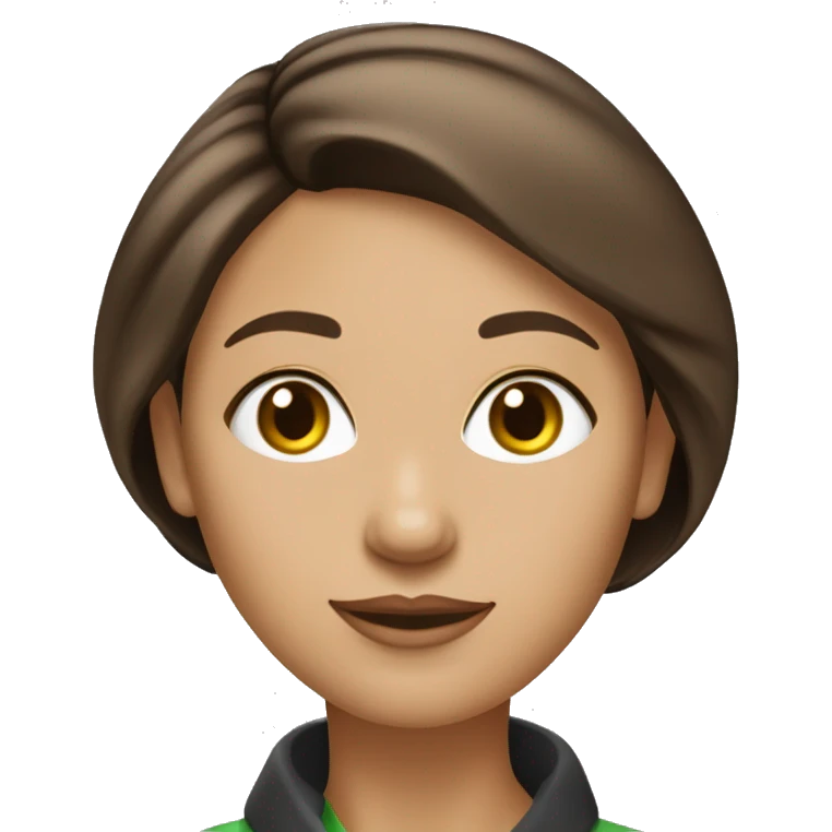 femme de 45 ans, peau blanche, cheveux noirs lisses, cheveux : coupe carré, yeux marrons/verts emoji