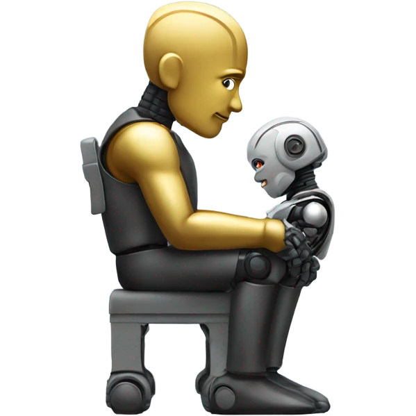 the thinker with the head of a cute robot emoji