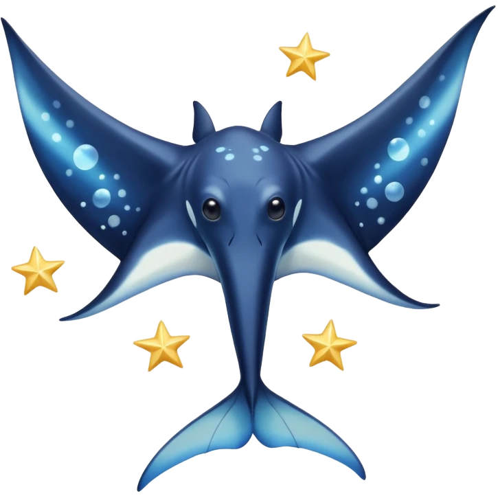 Starseed Manta emoji – full body, manta ray with wide wings, smooth glowing spots like small stars across its body, one central star crystal on its back, slight side angle, cute emoji style, no background emoji