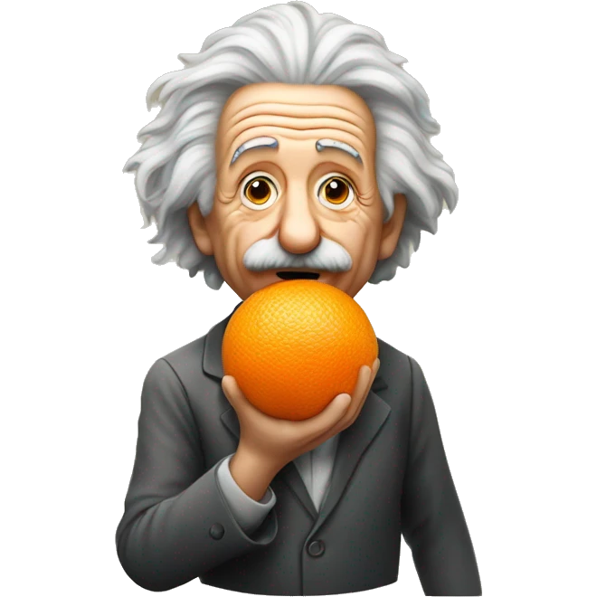 Albert Einstein holding an orange in his hands emoji