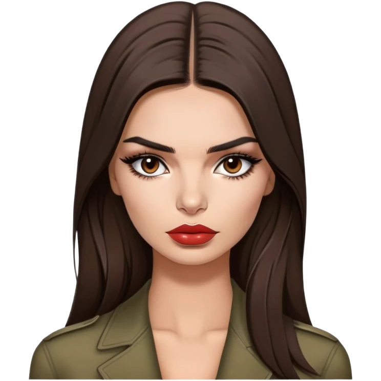 Emily Ratajkowski, brunette fashion model with long dark hair, pouty lips, and defined eyebrows emoji