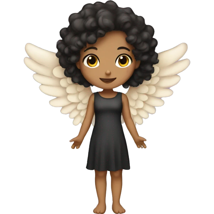 tan angel girl with black curls, pretty, wings emoji