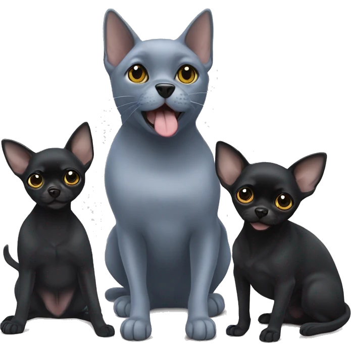 big russian blue cat and two small black chihuahuas emoji
